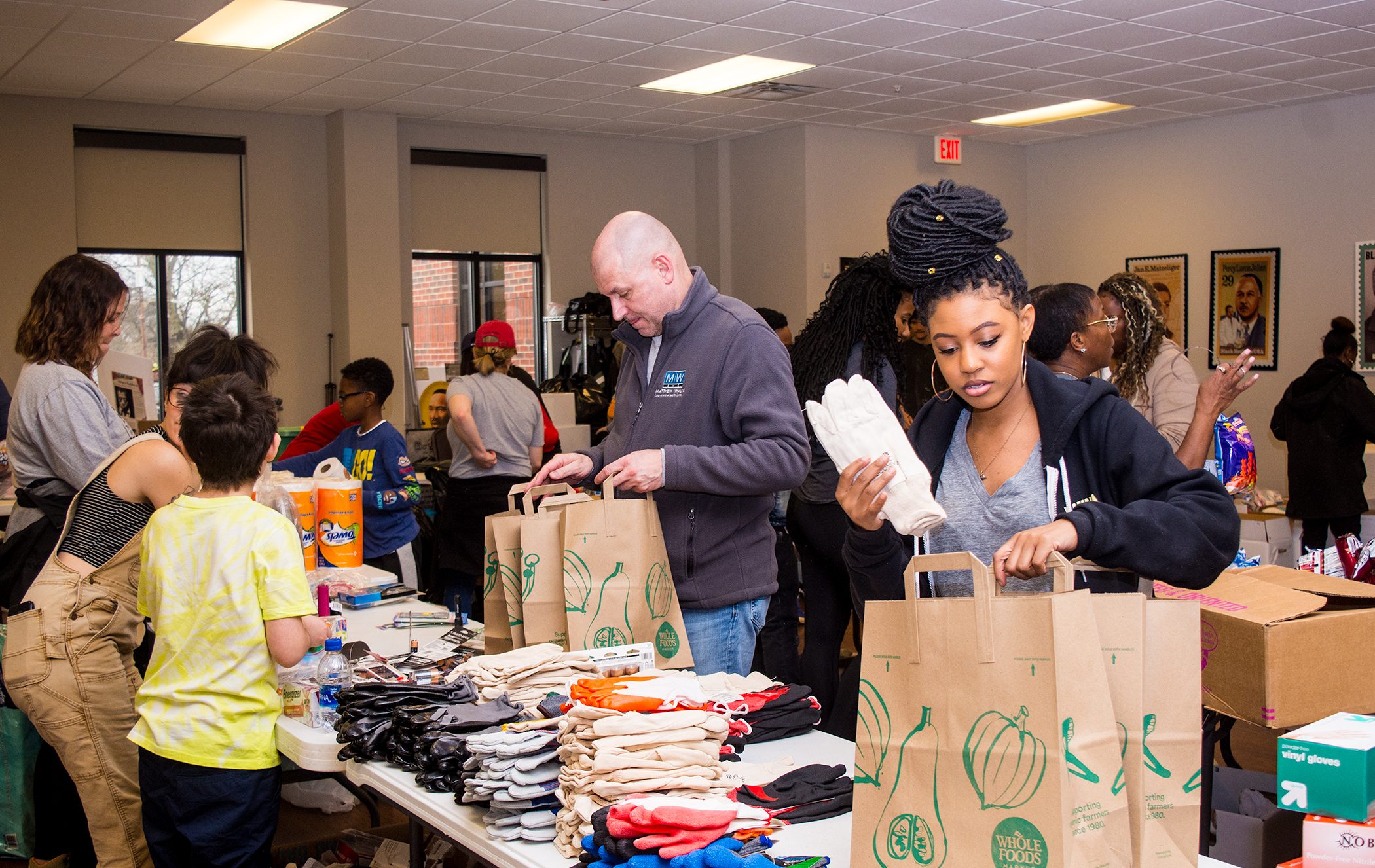 Volunteers packing supplies